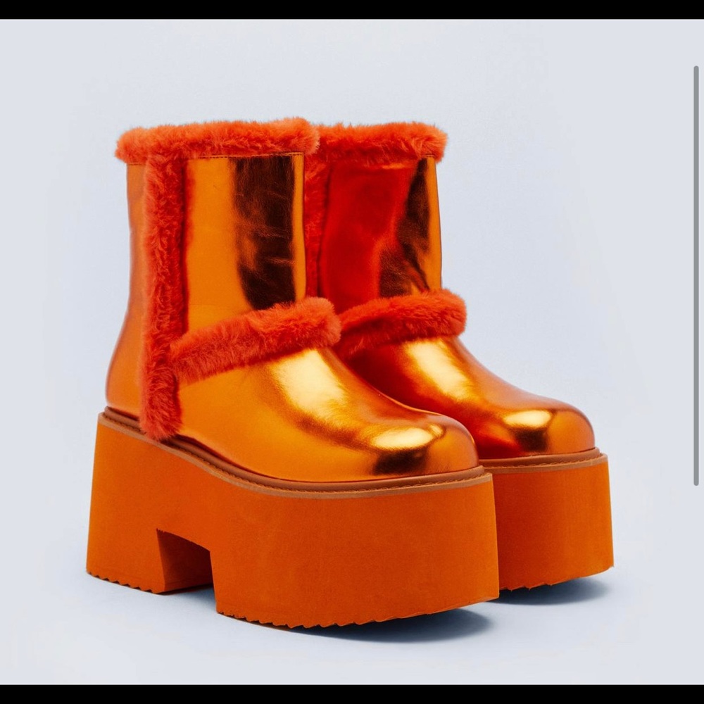 Flatform Crinkle Faux Sheep Skin Boots
